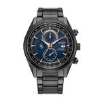 Mens Sport Luxury Atomic Timekeeping Black IP Stainless Steel Watch Blue Dial Product Image