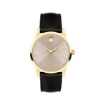 Ladies Museum Classic Automatic Gold & Black Leather Strap Watch Gray Dial Product Image