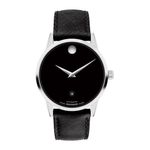Ladies Museum Classic Automatic Silver & Black Leather Strap Watch Black Dial Product Image
