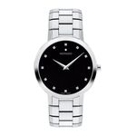 Mens Faceto Silver-Tone Stainless Steel Watch w/ Diamond Markers Black Product Image