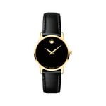 Ladies Museum Classic Gold & Black Leather Strap Watch Black Dial Product Image
