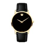 Mens Museum Classic Gold & Black Leather Strap Watch Black Dial Product Image