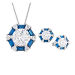 Antwerp Sterling Silver Baguette Blue Earrings and Necklace Set Product Image