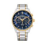 Mens Quartz Chronograph Two-Tone Stainless Steel Watch Blue Dial Product Image