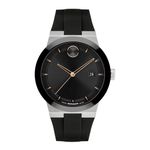 Mens BOLD Fusion Silver & Black Silicone Strap Watch Black Dial Product Image