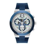 Mens BOLD Fusion Chronograph Silver & Blue Silicone Strap Watch Silver Dial Product Image
