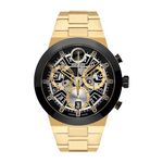 Mens BOLD Fusion Chronograph Gold-Tone Stainless Steel Watch Black Skeleton Product Image