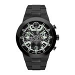 Mens BOLD Fusion Chronograph Black Ion-Plated SS Watch Black Skeleton Dial Product Image