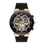 Mens BOLD Fusion Chronograph Gold & Black Silicone Strap Watch Black Skeleton Product Image