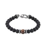Beaded bracelet sterling silver mammoth tooth and onyx - Large Product Image
