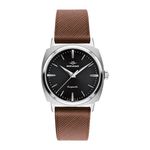 Unisex Heritage Kingmatic Silver & Brown Leather Strap Watch Black Dial Product Image