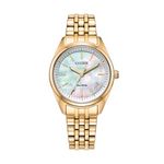 Ladies Peyten Eco-Drive Gold-Tone Stainless Steel Watch White MOP Dial Product Image