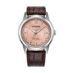 Mens Rolan Eco-Drive Silver & Brown Leather Strap Watch Salmon Dial Product Image