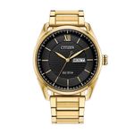 Mens Classic Dress Eco-Drive Gold-Tone Stainless Steel Watch Black Dial Product Image