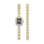 Ladies Crystal Box Set Gold-Tone Stainless Steel Watch w/ Bracelet Black MOP Dial Product Image