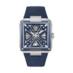 Mens Series X Automatic Square Silver & Blue Suede Strap Watch Blue Open Dial Product Image