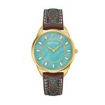 Ladies Western Sutton Gold & Brown Leather Strap Watch Turquoise MOP Dial Product Image