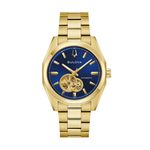 Mens Surveyor Automatic Gold-Tone Stainless Steel Watch Aperture Blue Dial Product Image