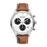 Mens Heritage Calendoplan Chronograph Cognac Leather Strap Watch White Product Image