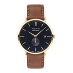 Unisex Heritage Silhouette Gold & Cognac Leather Strap Watch Navy Dial Product Image
