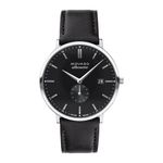 Unisex Heritage Silhouette Silver & Black Leather Strap Watch Black Dial Product Image