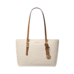 Michael Kors Quinn Medium Signature Logo and Leather Tote Bag Vanilla/Acorn Product Image
