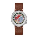 Mens Gladys House Automatic Silver & Brown Leather Strap Watch Green Dial Product Image