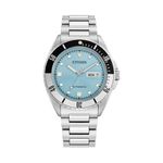 Mens Sport Automatic Silver-Tone Stainless Steel Watch Light Blue Dial Product Image