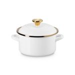 3.8qt Enamel on Steel Covered Petite Stockpot w/ Gold Knob White Product Image
