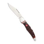 Folding Hunter Knife w/ Leather Sheath, Brown Jigged Bone Product Image