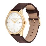 Mens Oliver Gold & Dark Brown Leather Strap Watch White Dial Product Image