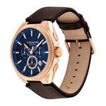 Mens Jackson Chronograph Rose Gold & Dark Brown Leather Strap Watch Navy Dial Product Image