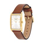 Unisex Elliot Gold & Saddle Brown Leather Strap Rectangle Watch Silver Dial Product Image