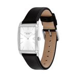 Unisex Elliot Silver & Black Leather Strap Rectangle Watch Silver Dial Product Image