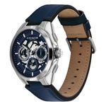 Mens Jackson Chronograph Silver & Navy Leather Strap Watch Navy Skeleton Dial Product Image