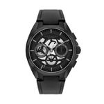 Mens Jackson Chronograph Black Leather Strap Watch Black Skeleton Dial Product Image
