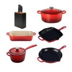 7pc Cast Iron Cookware Set Cerise w/ 5pc Knife Block Set Product Image