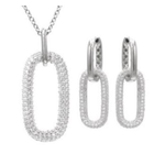 Antwerp Silver Sterling Silver CZ Dangle Paperclip Earrings and Necklace Set Product Image