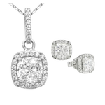 Antwerp Silver Beautiful Sterling Silver CZ Cushion Halo Earrings and Necklace Set Product Image