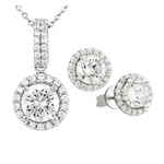 Antwerp Silver Beautiful Sterling Silver CZ Round Halo Earrings and Necklace Set Product Image