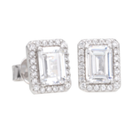Antwerp Silver Emerald-Cut Cubic Zirconia Halo Earrings Product Image