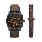 Mens Machine Chronograph Dark Brown Leather Watch & Bracelet Box Set Product Image