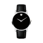 Mens Museum Classic Silver & Black Leather Strap Watch Black Dial Product Image