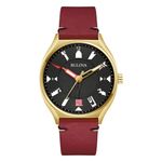 Mens Perforated Panels Automatic Burgundy Leather Strap Watch Black Dial Product Image