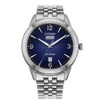 Mens Rolan Eco-Drive Silver-Tone Stainless Steel Watch Blue Dial Product Image