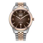 Mens Rolan Eco-Drive Rose Gold & Silver-Tone Stainless Steel Watch Brown Dial Product Image