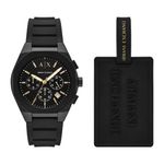 Mens Sync Chronograph Black Silicone Strap Watch & Luggage Tag Gift Set Product Image
