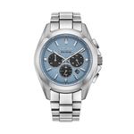 Mens Sport Luxury Eco-Drive Chronograph Silver-Tone SS Watch Light Blue Dial Product Image