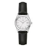 TFX Ladies Silver & Black Leather Strap Watch, White Dial Product Image