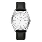TFX Mens Silver & Black Leather Strap Watch, White Dial Product Image